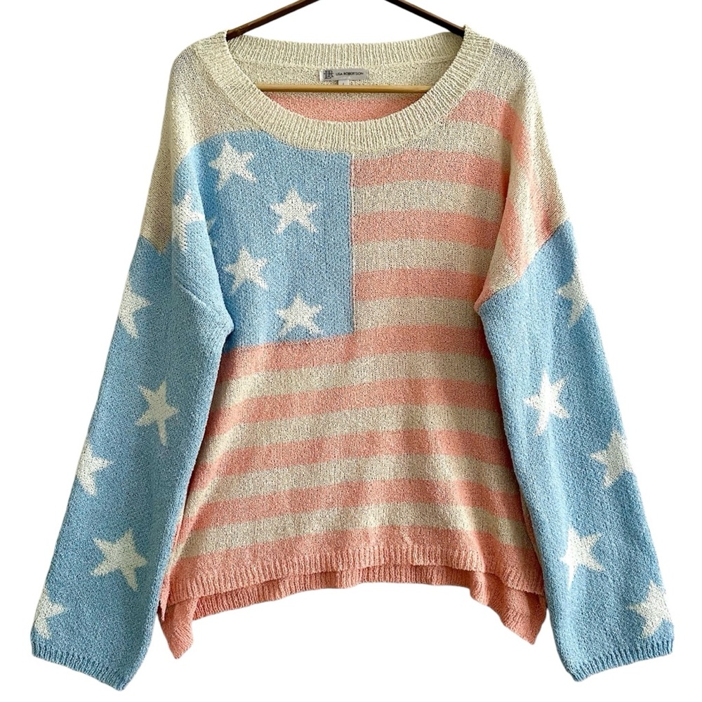 Lisa Robertson Women’s Sweater American Flag Pastel Color Size L
